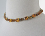 Vintage Emerald Cut Amber Rhinestone Necklace