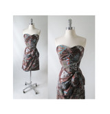 Vintage 50's Hawaiian Tribal Leaf Sarong Dress M