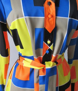 Vintage 60's 70's Lanvin Paris MOD Color Block Button Down Shirt Shift Dress M