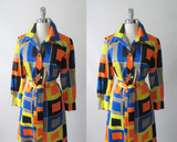 Vintage 60's 70's Lanvin Paris MOD Color Block Button Down Shirt Shift Dress M