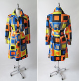 Vintage 60's 70's Lanvin Paris MOD Color Block Button Down Shirt Shift Dress M