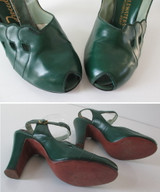 Vintage 40's Kelly Green Peep Toe Heels Shoes 8.5