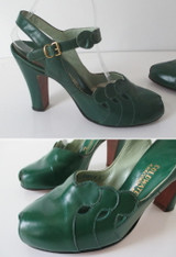 Vintage 40's Kelly Green Peep Toe Heels Shoes 8.5