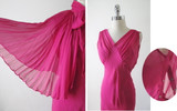 Vintage 40's Chiffon Evening Gown Matching Accordion Pleated Capelet S