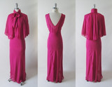 Vintage 40's Chiffon Evening Gown Matching Accordion Pleated Capelet S