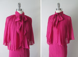 Vintage 40's Chiffon Evening Gown Matching Accordion Pleated Capelet S
