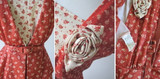 • Vintage 70's Calico Floral 40's Look Dress & Peplum Jacket Rosette Set M