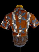 Vintage 60s Iolani Red Barkcloth Belted Hawaiian Shirt