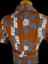Vintage 60s Iolani Red Barkcloth Belted Hawaiian Shirt