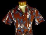 Vintage 60s Iolani Red Barkcloth Belted Hawaiian Shirt