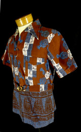 Vintage 60s Iolani Red Barkcloth Belted Hawaiian Shirt