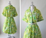 Vintage 50's Abstract Floral Full Skirt Shirtwaist Day Dress 48 37 XL XXL
