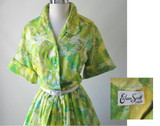 Vintage 50's Abstract Floral Full Skirt Shirtwaist Day Dress 48 37 XL XXL