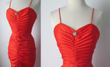 • Vintage 70's Red Fredericks Hollywood Bombshell Evening Party Dress Gown S