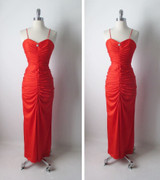 • Vintage 70's Red Fredericks Hollywood Bombshell Evening Party Dress Gown S