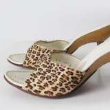 • Vintage 50's 60's Leopard Sculpted Metal Heel Atomic Wood Kitten Heels Shoes 8