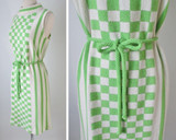 Vintage 60's Lime Green MOD Block Checkerboard Stripe Knit Sweater Shift Dress M