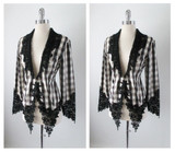 Vintage Ozbeck Victorian Gothic Lace Black White Gingham Plaid Jacket M
