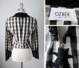 Vintage Ozbeck Victorian Gothic Lace Black White Gingham Plaid Jacket M