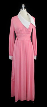 Vintage 70's Estevez Eva Gabor Pink Maxi Cocktail Dress Evening Gown L