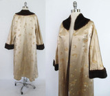 Vintage 50's Mink Trimmed Gold Brocade Evening Swing Jacket Coat One Size