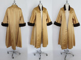 Vintage 50's Mink Trimmed Gold Brocade Evening Swing Jacket Coat One Size