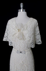 Vintage 30's Antique White Lace Wedding Special Occasion Gown Dress M