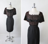 Vintage 50's H. Liebes Black Lace Evening Cocktail Party Sheath Dress M