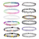 12Pcs Stretch Womens Choker Necklace Punk Retro Gothic Elastic Pendants