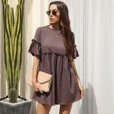 Easebig Round Neck Short Sleeve Loose Earrings Dress