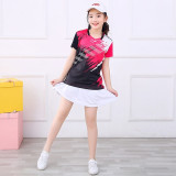Girls Badminton Shirt Skirt Sets short sleeve Tennis T shirt Suit Girl Ping Pong Clothes Women Table Tennis Clothing Size XS-3XL