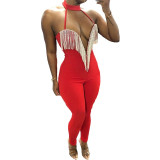 "Too Hot To Touch" Sleeveless Backless Deep V Neck Tassel Jumpsuit