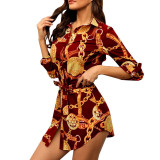 Long Sleeve Chain Print Shirt Dress