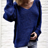 V-Neck Loose Knitted Casual Pullover Sweater V-Neck Loose Knitted Casual Pullover Sweater