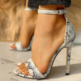 Snake Print Ankle Strap Party Heels
