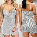 Sleeveless Backless Pin-Striped Romper