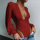 Ladies Long Sleeve Sexy Deep V-neck Bodysuit Ladies Long Sleeve Sexy Deep V-neck Bodysuit
