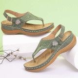 Embroidered Toe Wedge Sandals