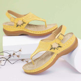 Embroidered Toe Wedge Sandals