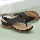 Embroidered Toe Wedge Sandals