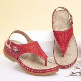 Embroidered Toe Wedge Sandals