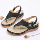 Embroidered Toe Wedge Sandals