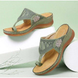 Embroidered Toe Wedge Sandals