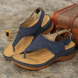 Embroidered Toe Wedge Sandals
