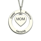 Personalized Moms Heart Necklace with Kids Names Love Between Mother and Kids Family Necklace Silver Circle Name Jewelry