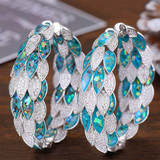 Luxury Peacock Abalone Shell Statement Big Hoop Earrings For Women Wedding Cubic Zircon DUBAI Bridal Circle Hoop Earring