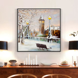 Abstract Landscape Painting Building Trees Streetlight Oil Painting 100% Hand Painted On Canvas Handmade Wall Art For Home Decor