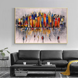 Abstract Colorful Building Oil Painting On Canvas 100% Hand Painted Modern Wall Art Pictures For Living Room Home Decoration