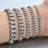 3-11mm Men's Bracelets Silver Stainless Steel Curb Cuban Link Chain Bracelets For Men Women Wholesale Jewelry Gift 7-10' KBM03