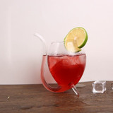 2pieces 300ML Home and party use Creative straw glass mug novelty milk glass with straw cold drink cup Juice mug Wine glass